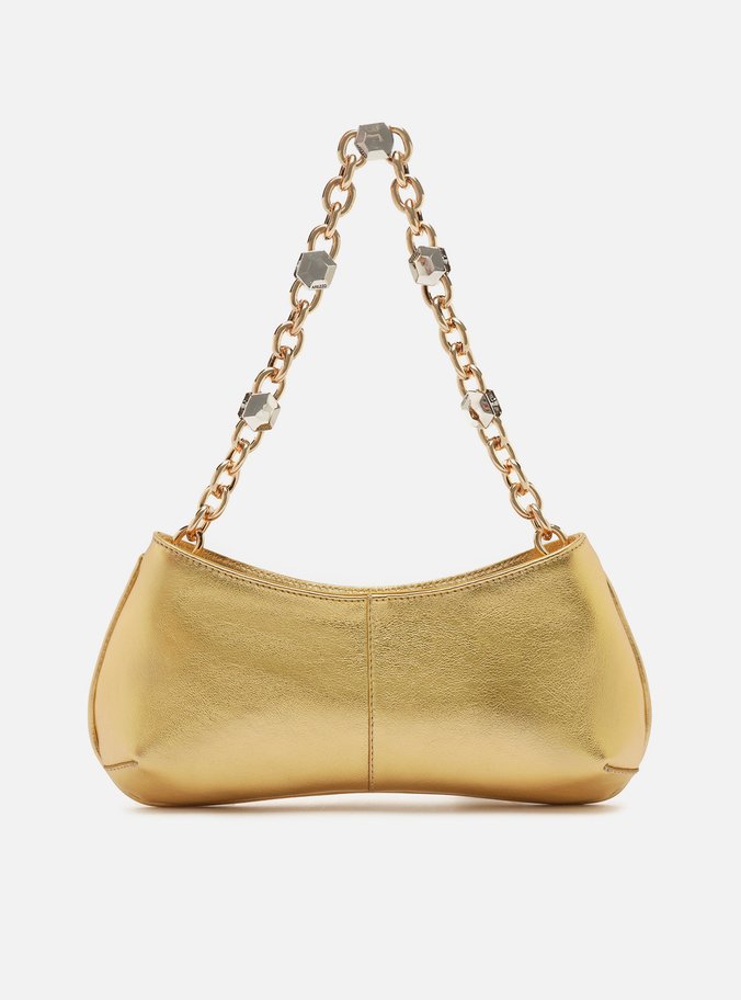 Bolsa Baguete Dourada Couro Média Corrente