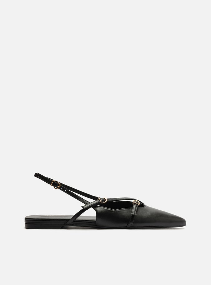 Sapatilha Preta Bico Fino Slingback