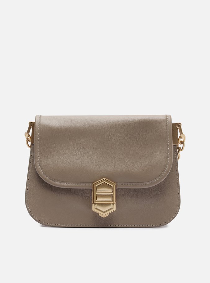 Bolsa Tiracolo Cinza Couro Grande Peça Metal