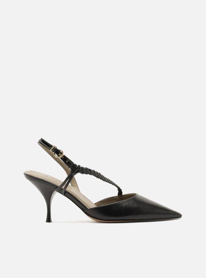 Scarpin Marrom Salto Bloco Tiras Trançadas Slingback