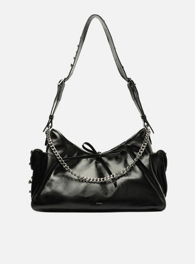 Bolsa Tiracolo Preta Couro Pequena Spikes