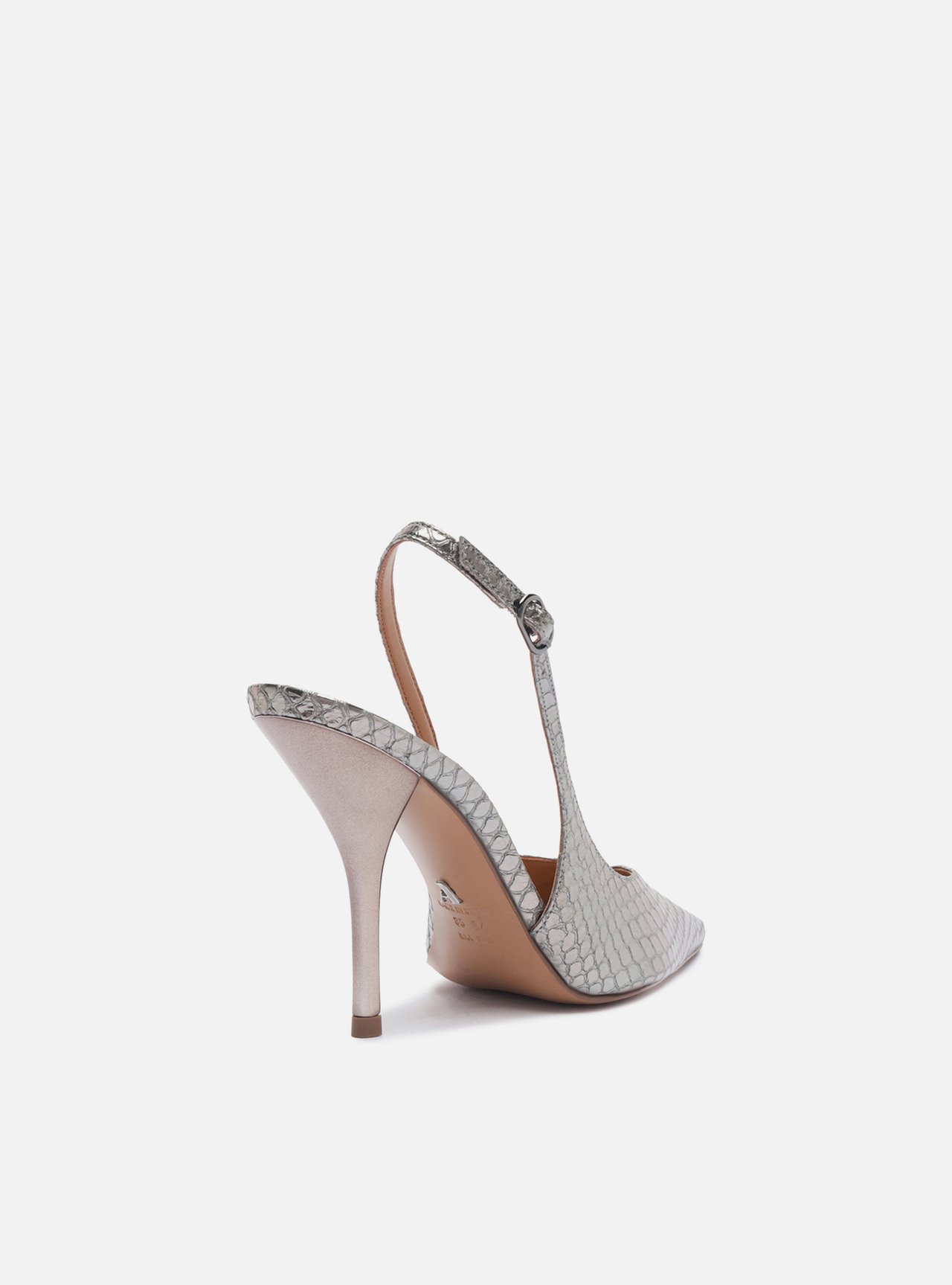 Scarpin Prateado Couro Salto Fino Slingback — foto 3