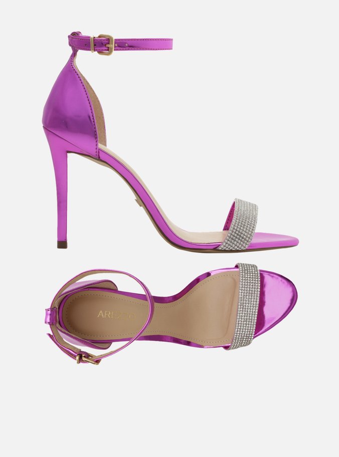 Sandália Roxo Salto Alto Fino Brilho