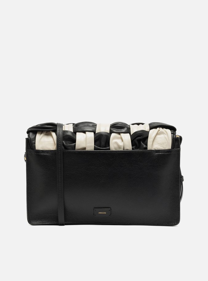 Bolsa Tiracolo Preta Couro Grande Tressê Bicolor