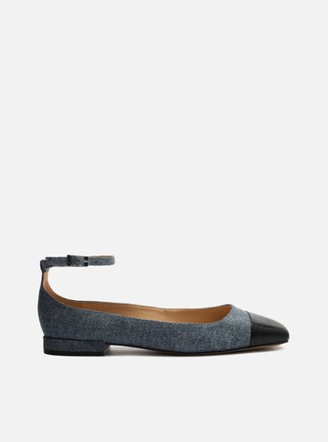 Sapatilha Boneca Azul Jeans Cap Toe Fivela