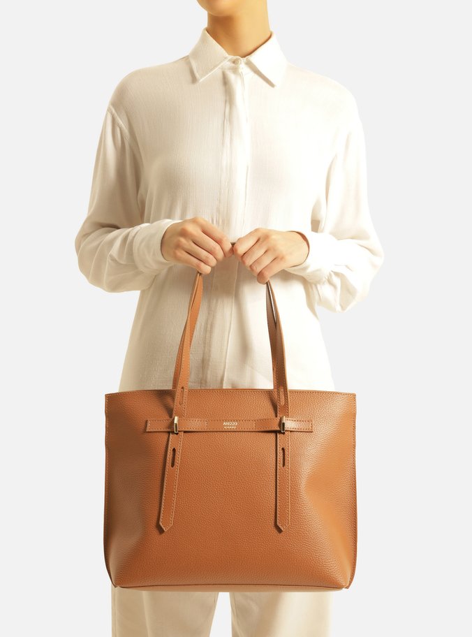 Bolsa Shopping Marrom Grande Alças Metais