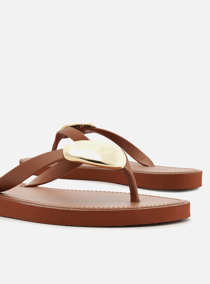 Chinelo Minimal Marrom Bico Redondo Brizza