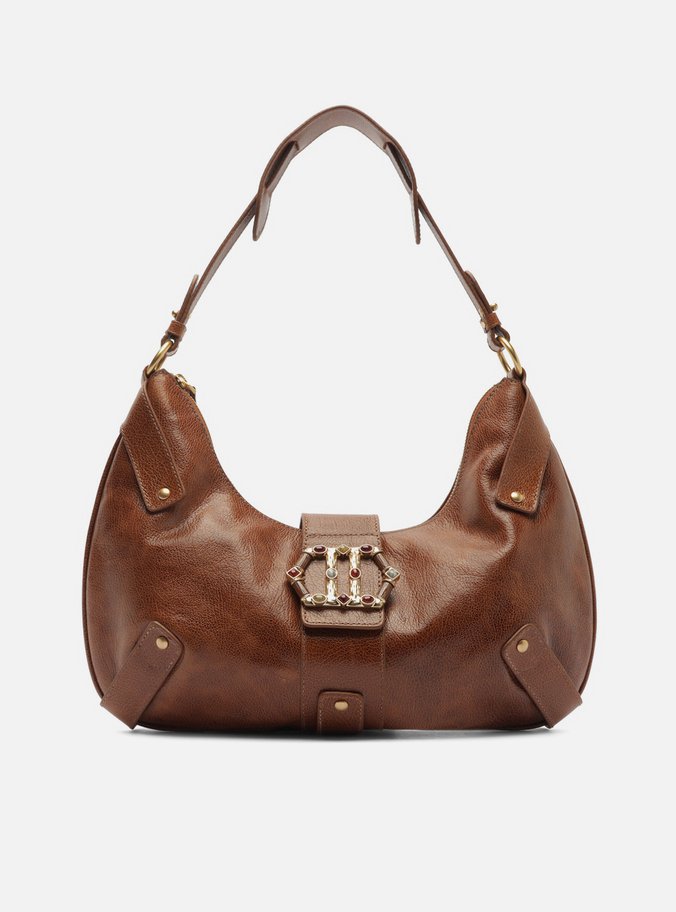 Bolsa Hobo Marrom Couro Grande Metal Sextavado