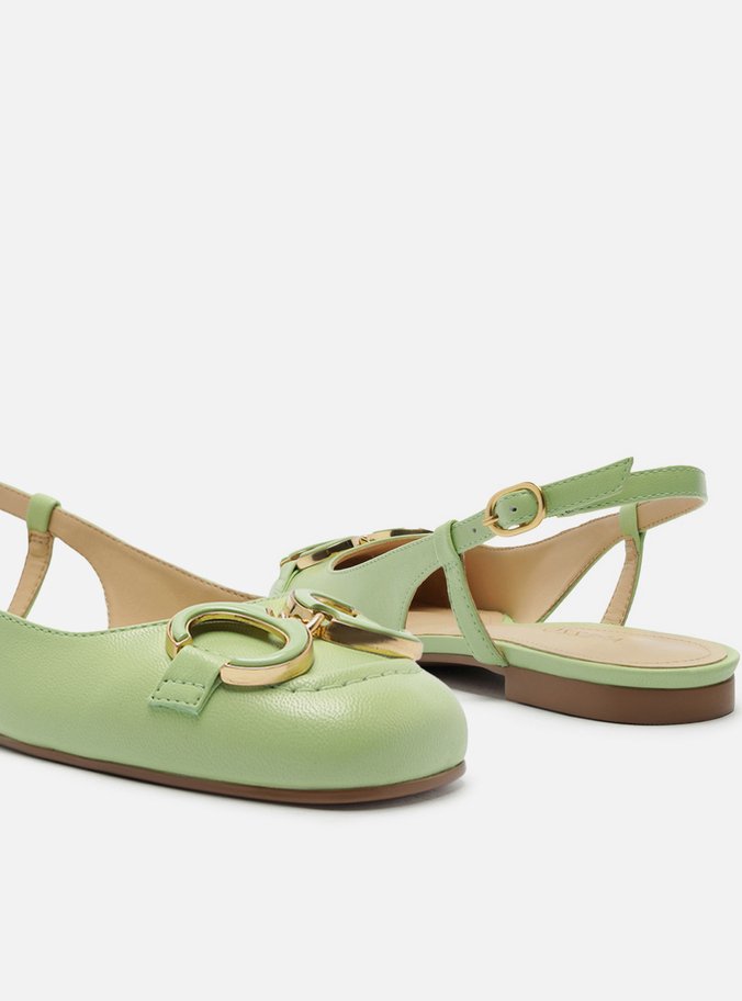 Sapatilha Verde Couro Slingback