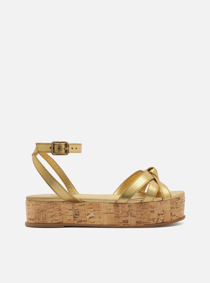 Sandália Dourada  Salto Flatform Metalizada Fivela