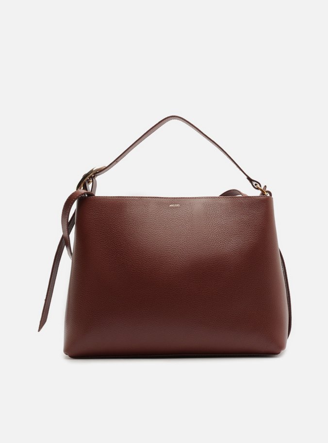 Bolsa Tote Marrom Escura Couro Grande Fivela Oval