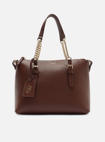 Arezzo — Bolsa Tote Marrom Couro Grande Alça Corrente