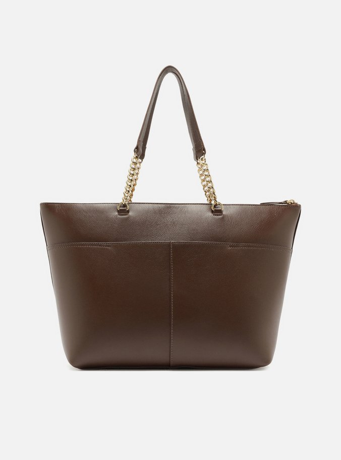 Bolsa Shopping Marrom Couro Grande Alça Corrente