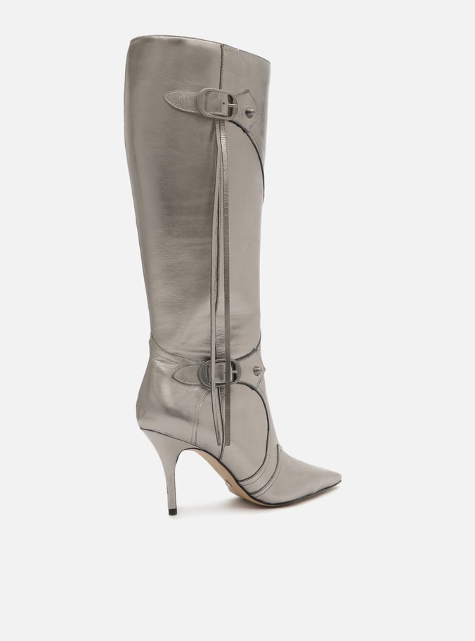 Bota Prata Couro Cano Longo Lívia