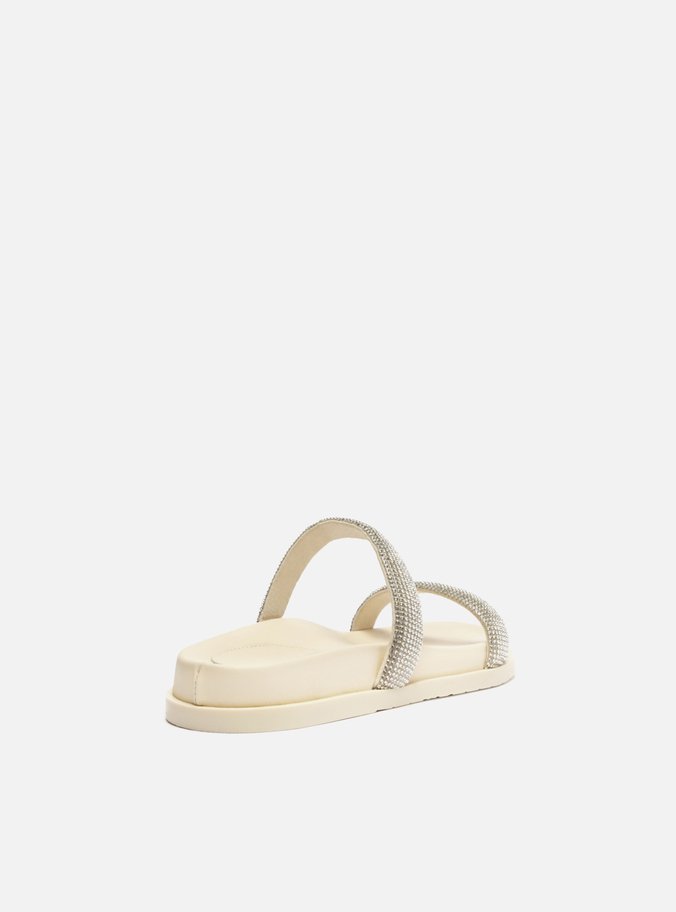 Sandália Rasteira Off-White Tiras Strass