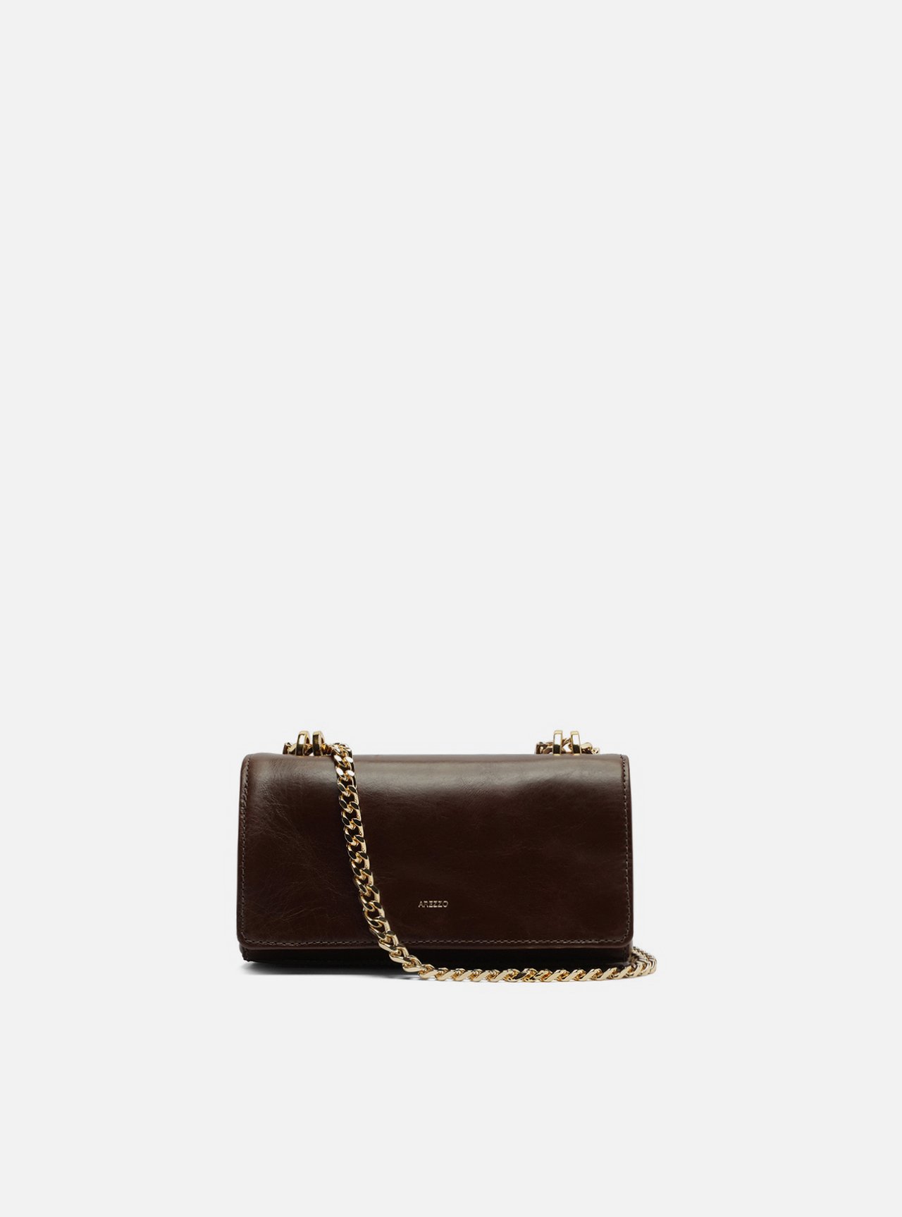 Bolsa Tiracolo Marrom Couro Pequena Metal Dourado — foto 3