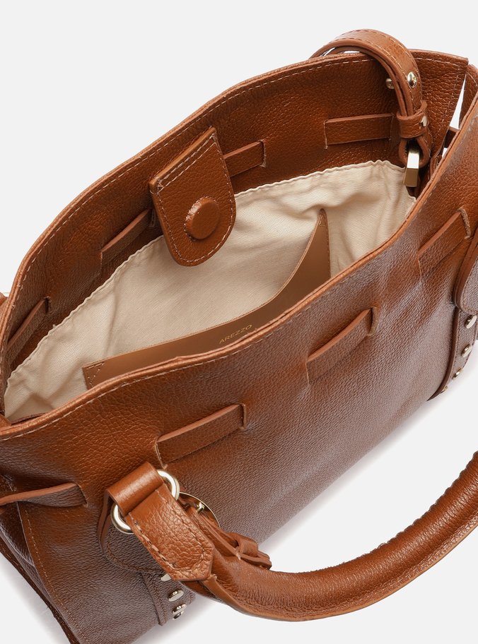 Bolsa Tote Marrom Couro Média Rebites