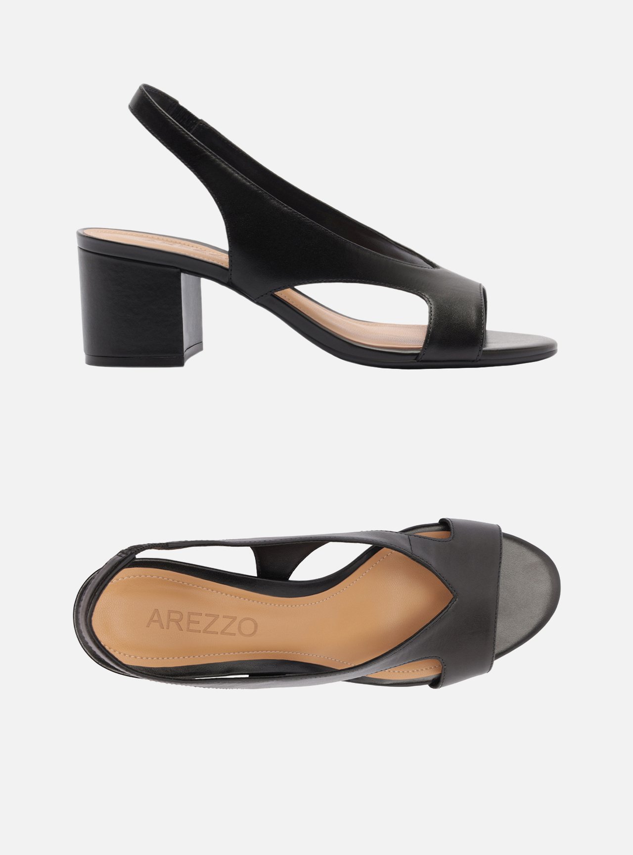 Sandália Preta Couro Salto Médio Slingback — foto 6