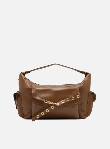 Bolsa Hobo Marrom Couro Grande Tira Ilhós