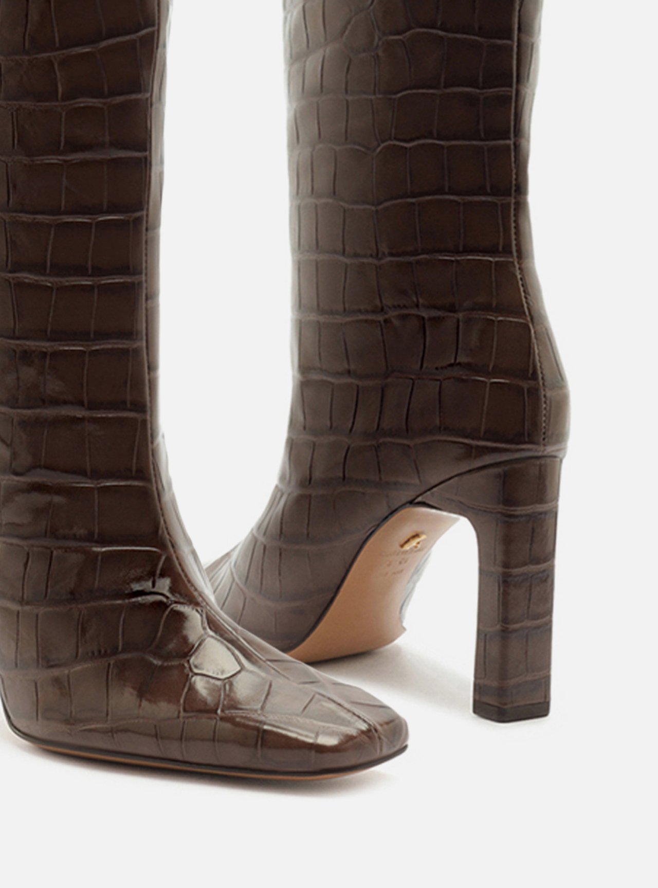 Bota Marrom Cano Longo Salto Bloco Croco — foto 4
