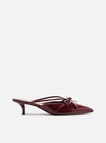 Mule Vermelha Verniz Salto Kitten Laço