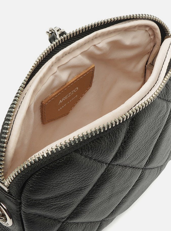 Bolsa Tiracolo Preta Couro Mizz Pequena Zíper