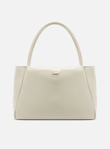 Bolsa Shopping Branca Couro Grande Tag Metal