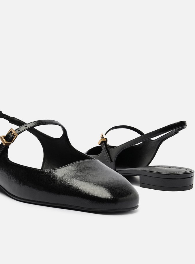 Sapatilha Boneca Preta Couro Slingback Classic
