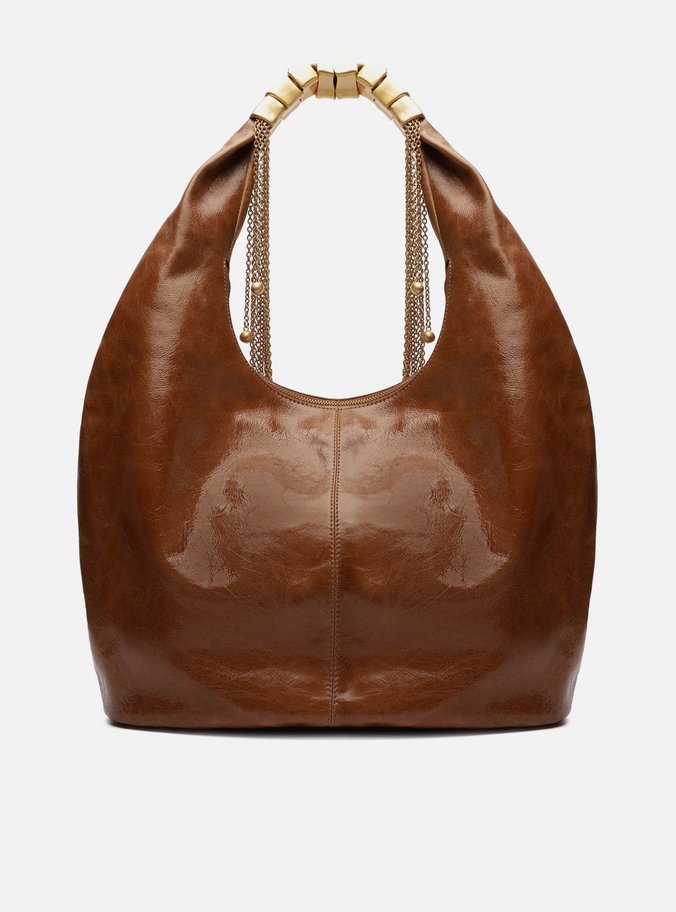 Bolsa Hobo Marrom Couro Grande Alça Metais