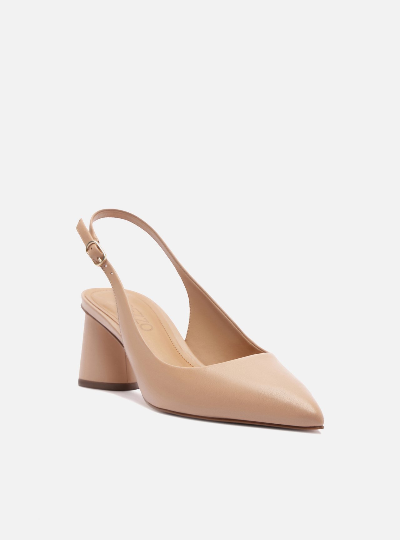 Scarpin Bege Couro Salto Geométrico Slingback — foto 2