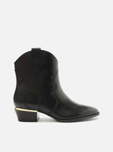Bota Preta Couro Cano Curto Salto Baixo West