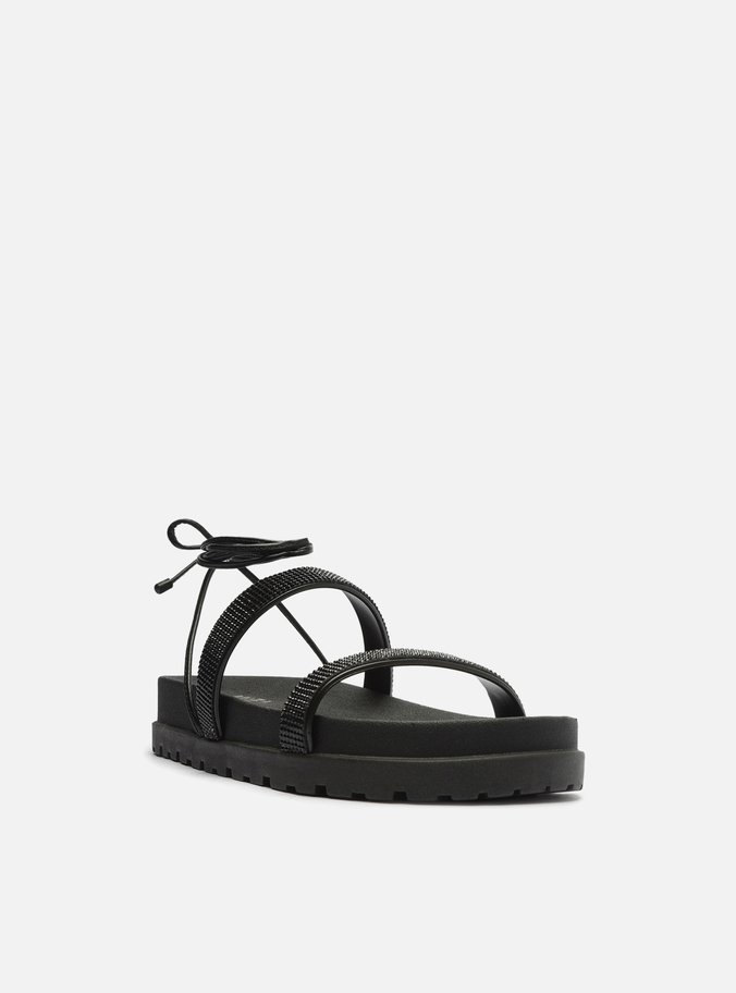 Sandália Preta Strass Flatform Luna Amarração