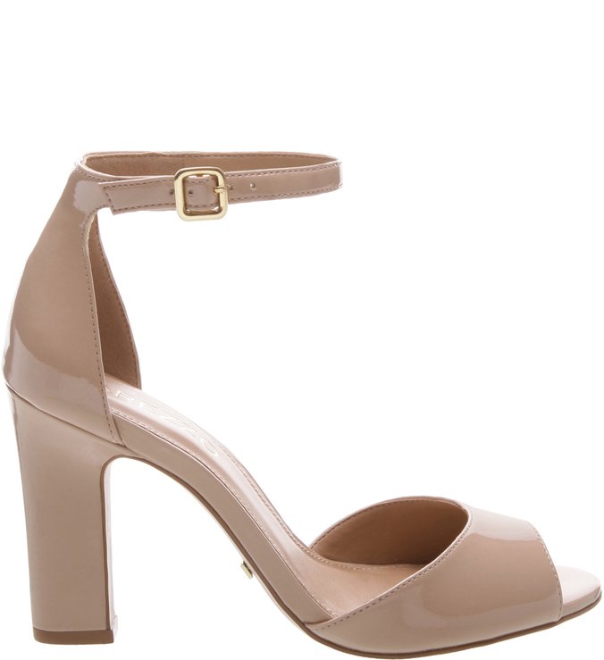 Sandália Verniz Peep Toe Slim Nude Crema