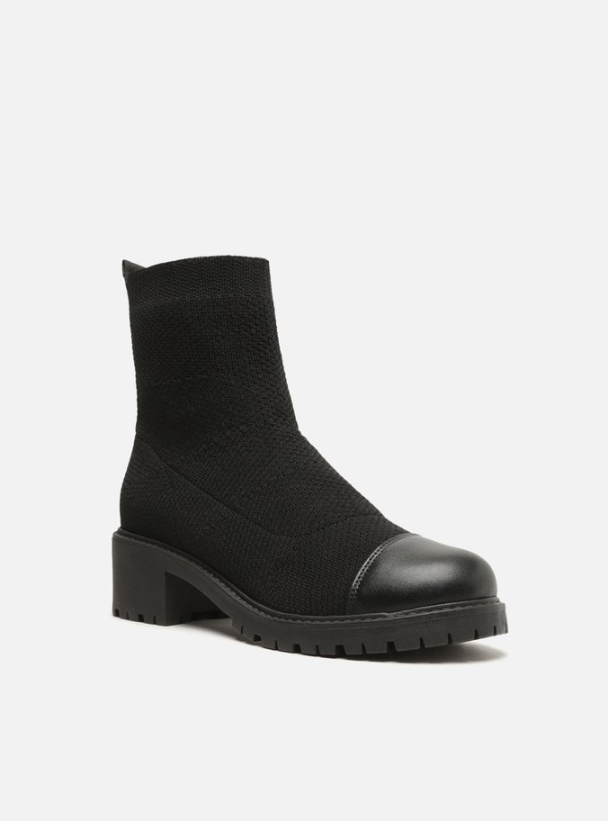Bota Preta Knit Cano Médio Tratorada Easy