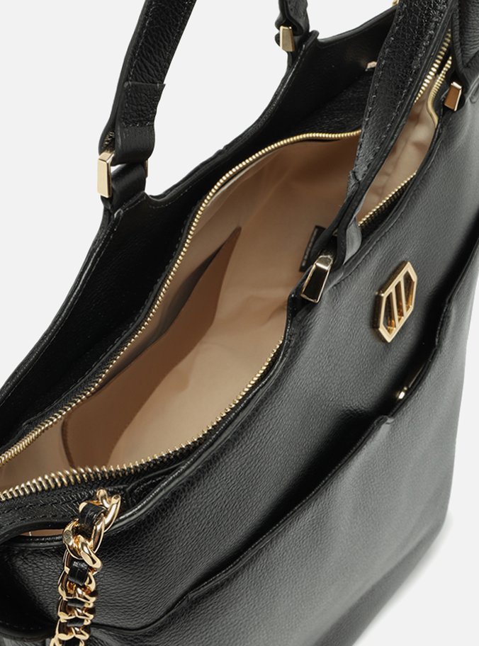 Bolsa Tote Preta Couro Grande Bolso Frontal