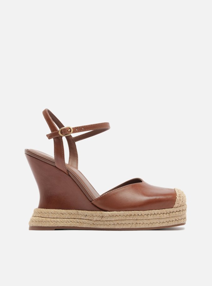 Sandália Anabela Espadrille Marrom Plataforma Fivela Tressê Slingback