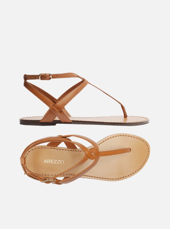 Sandália Rasteira Marrom Couro Slim Cross