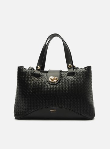 Bolsa Tote Preta Grande Tressê Metal Orgânico