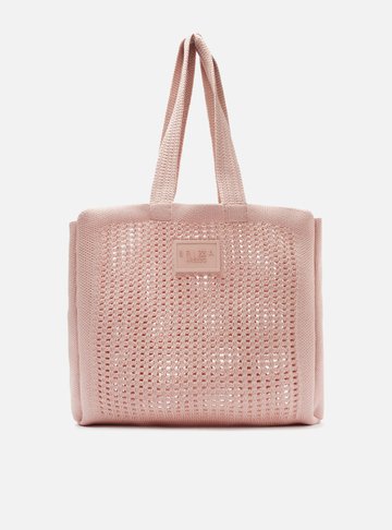 Bolsa Shopping Rosa Blush Crochê Mônaco Grande