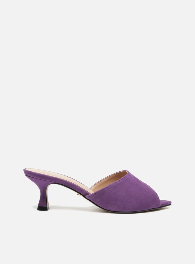 Mule Nobuck Roxa Bico Folha