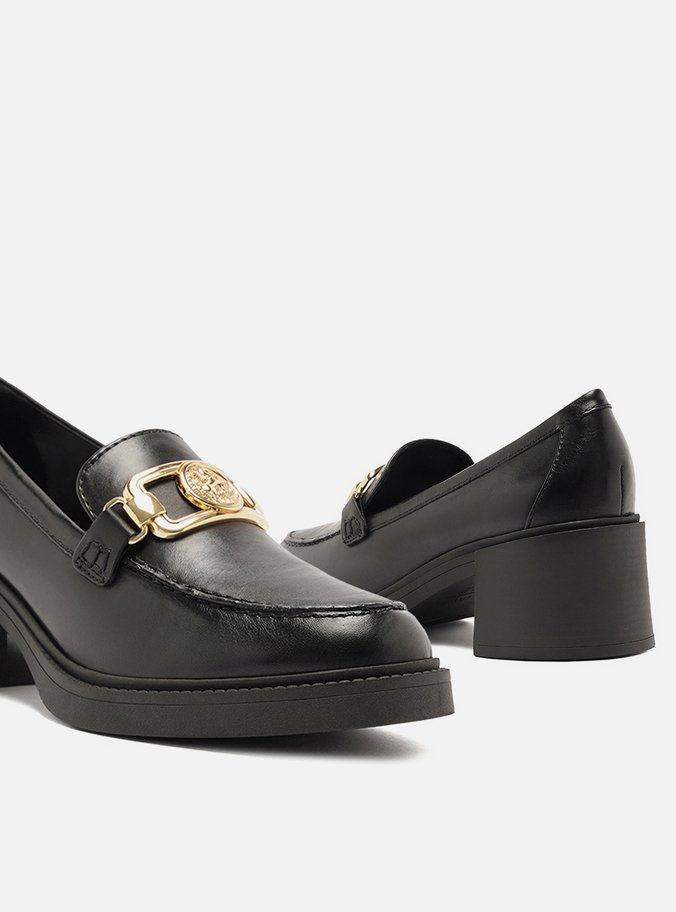 Mocassim Preto Couro Salto Bloco