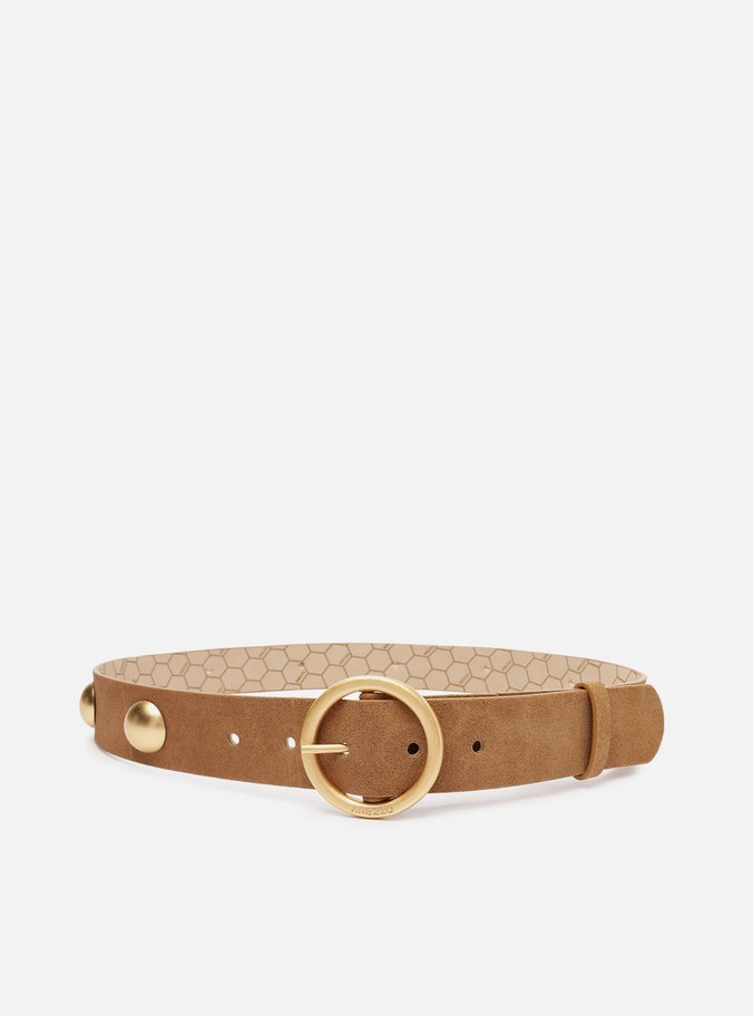 Cinto Marrom Suede Fivela Redonda Metais