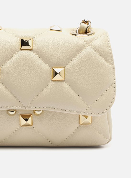 Bolsa Tiracolo Off-White Couro Mizz Pequena Tachas