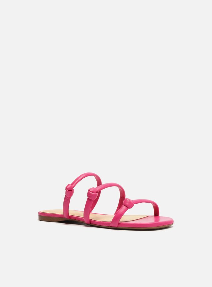 Sandália Rasteira Rosa Pink Bico Redondo Tiras Nó