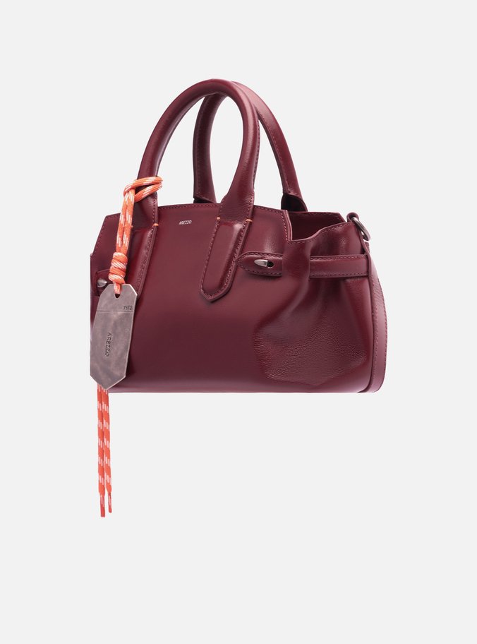 Bolsa Tote Vinho Couro Média Bag Charm Metal