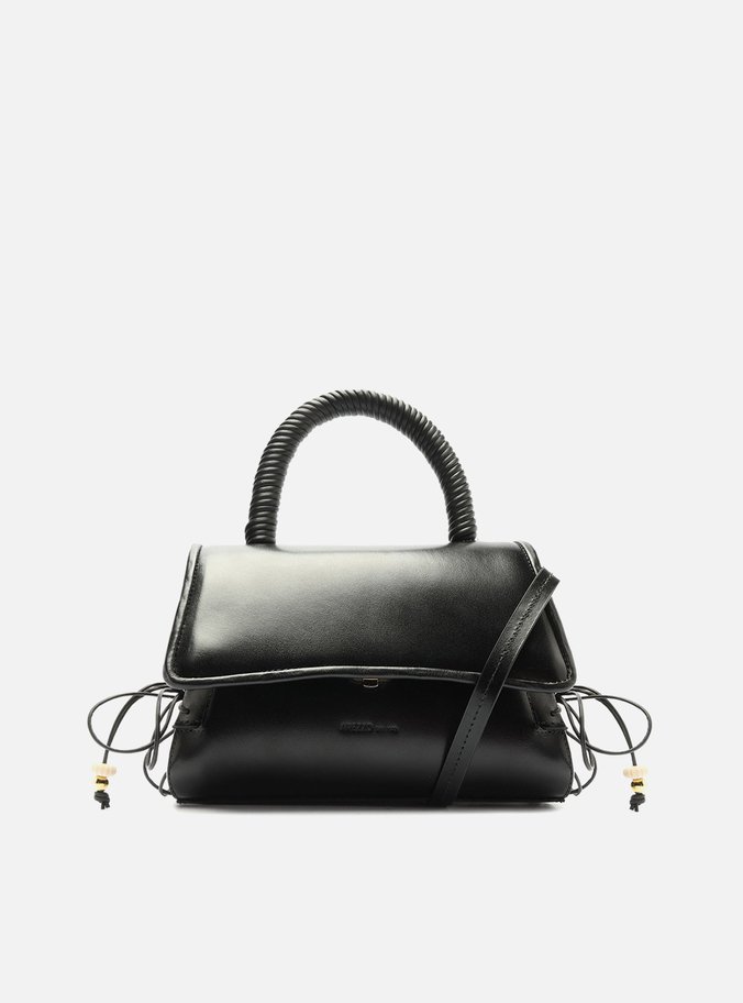 Bolsa Tiracolo Preta Couro Tiras