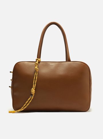 Bolsa Tote Marrom Couro Grande Charm Laranja
