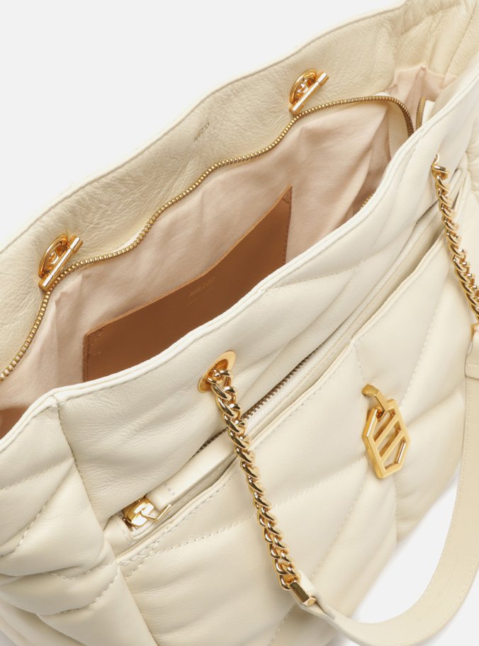 Bolsa Shopping Off-White Couro Grande Matelassê