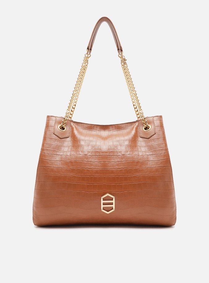 Bolsa Hobo Marrom Couro Croco Grande Reversível