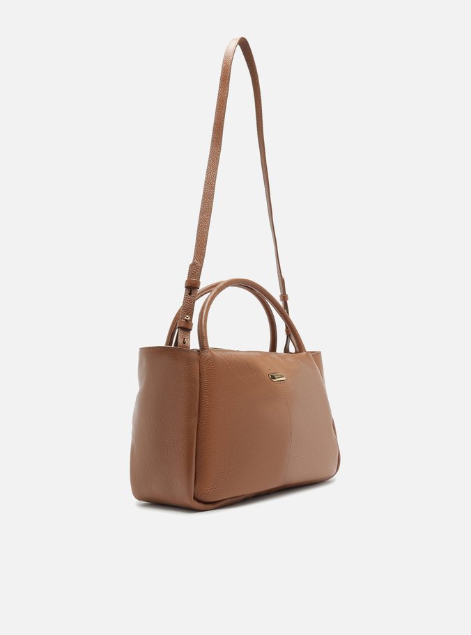 Bolsa Tote Marrom Couro Grande Tag Metal